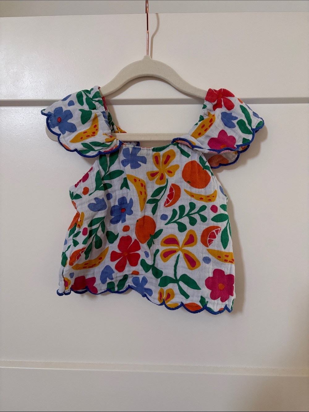 Old Navy Toddler Girls Floral Fruit Print Ruffled Top 2T